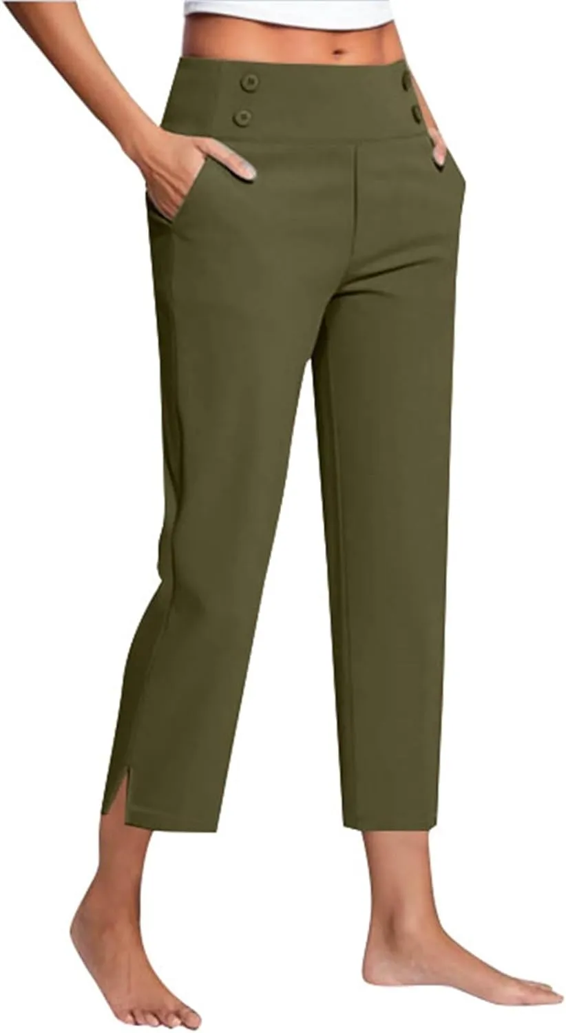 Capri Pants for Women Stretch High Waisted Crop Office Work Pants Summer Casual Capris Slacks Yoga Dress Pant