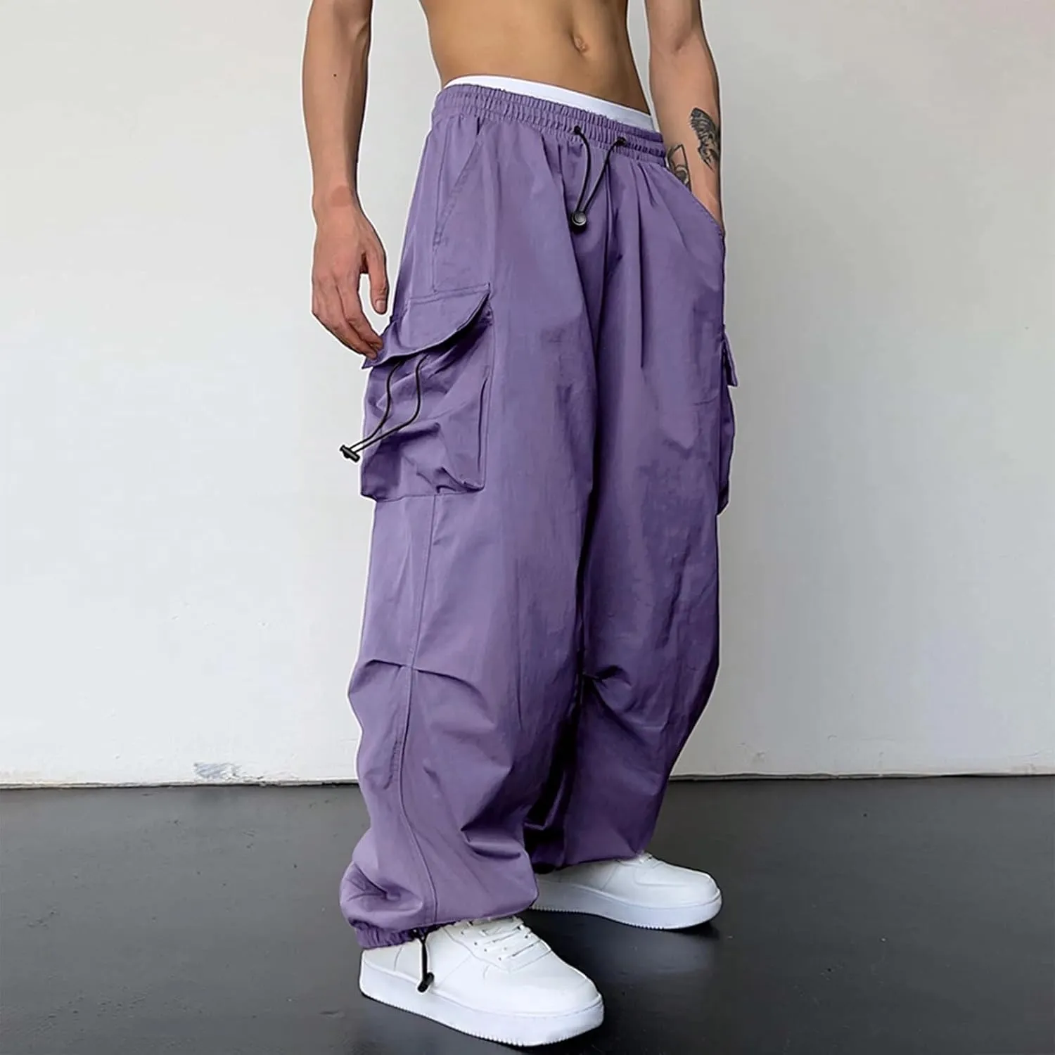 Cargo Pants for Men Baggy, Men's Baggy Cargo Pants Trendy Casual Parachute Pant Loose Fit Harem Joggers with Pockets