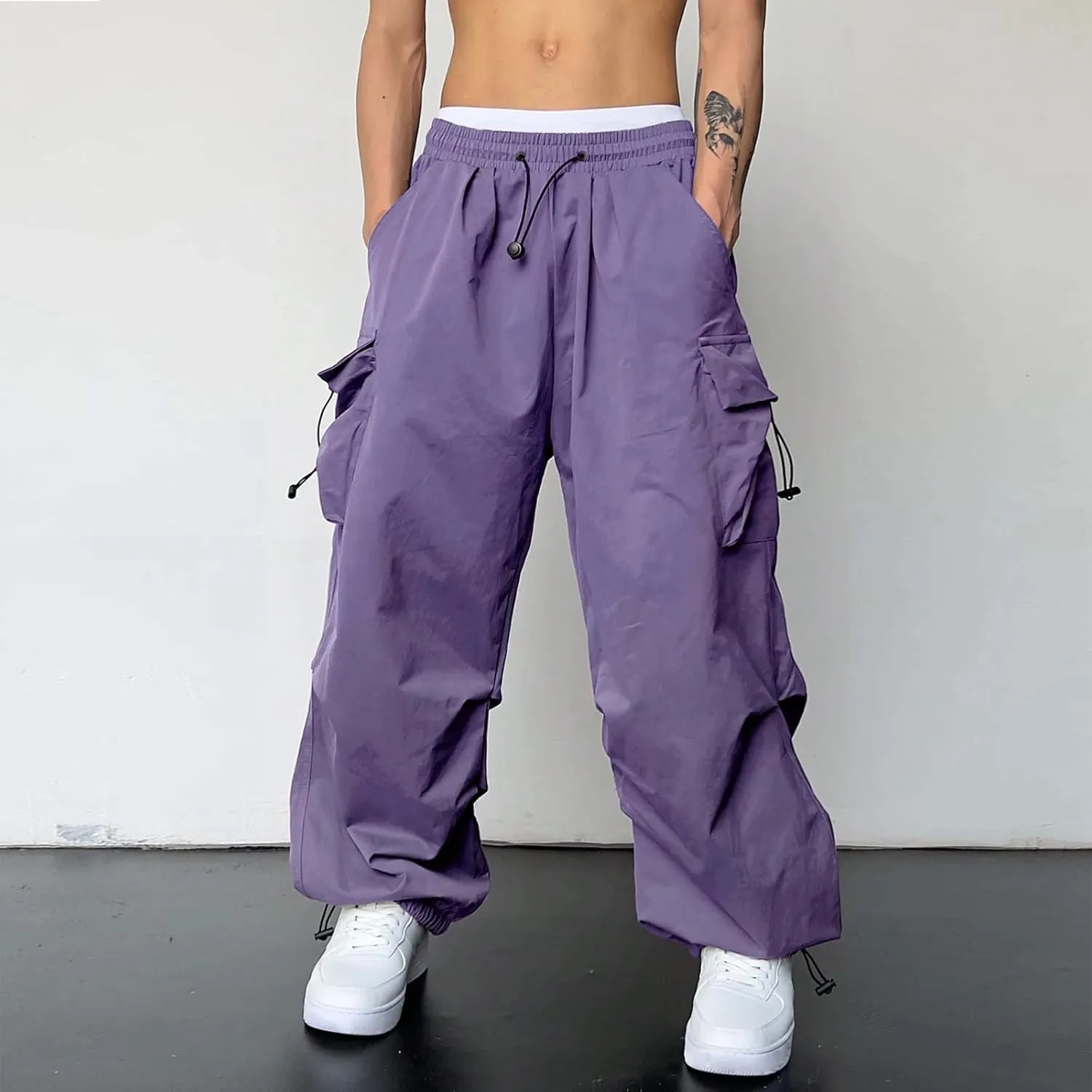 Cargo Pants for Men Baggy, Men's Baggy Cargo Pants Trendy Casual Parachute Pant Loose Fit Harem Joggers with Pockets
