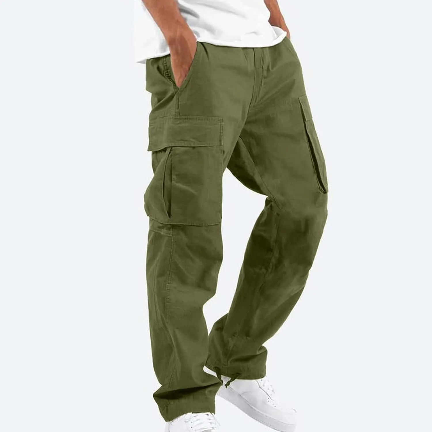 Cargo Pants for Men Lightweight Comfy Outdoor Hiking Tactical Pants Baggy Elastic Waist Wide Leg Joggers with Pockets