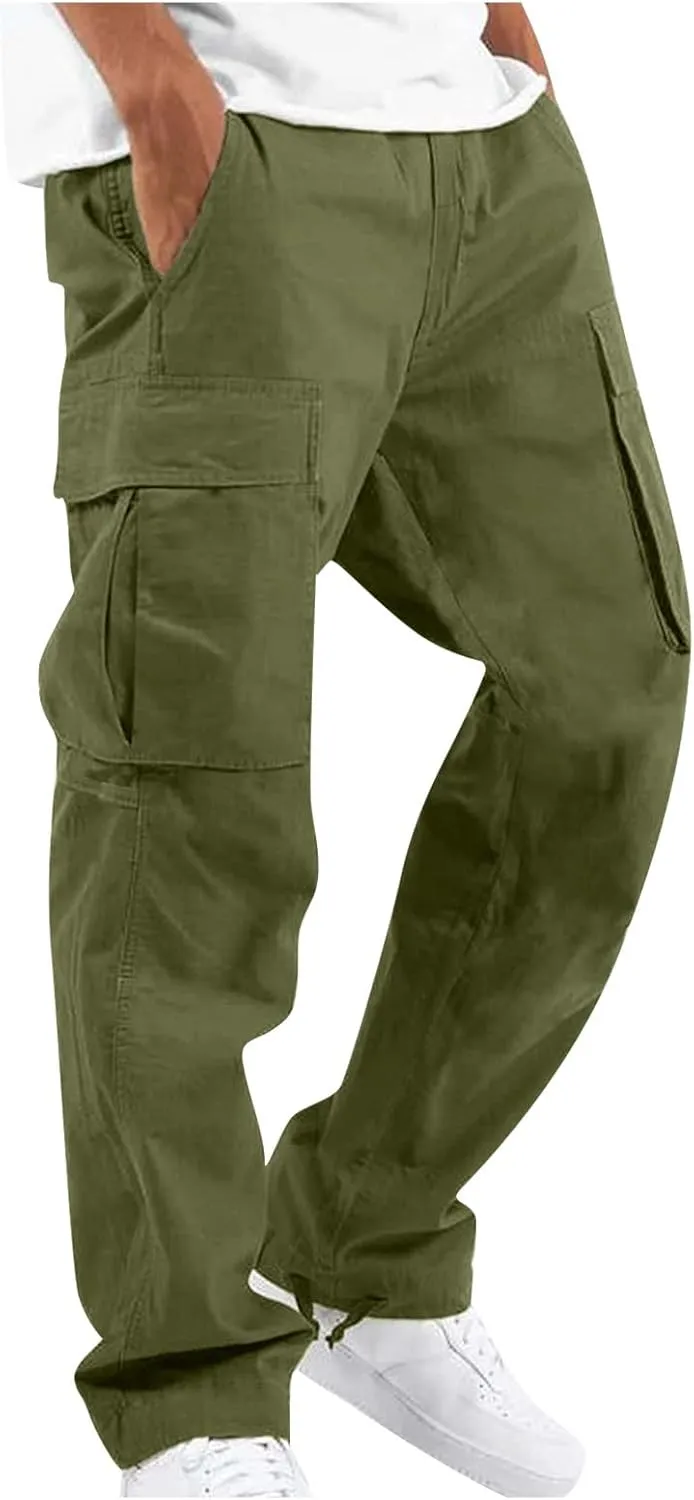 Cargo Pants for Men Lightweight Comfy Outdoor Hiking Tactical Pants Baggy Elastic Waist Wide Leg Joggers with Pockets