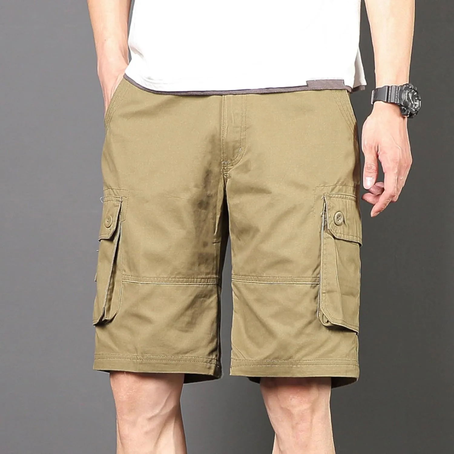 Cargo Shorts for Men Summer Casual Cotton Bermuda Work Hiking Shorts Knee Length Stretchy Short Pants Multi Pockets