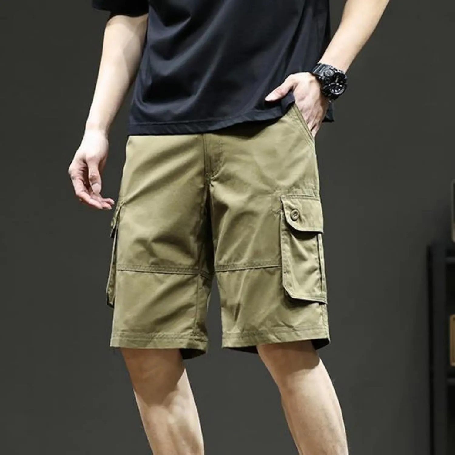 Cargo Shorts for Men Summer Casual Cotton Bermuda Work Hiking Shorts Knee Length Stretchy Short Pants Multi Pockets