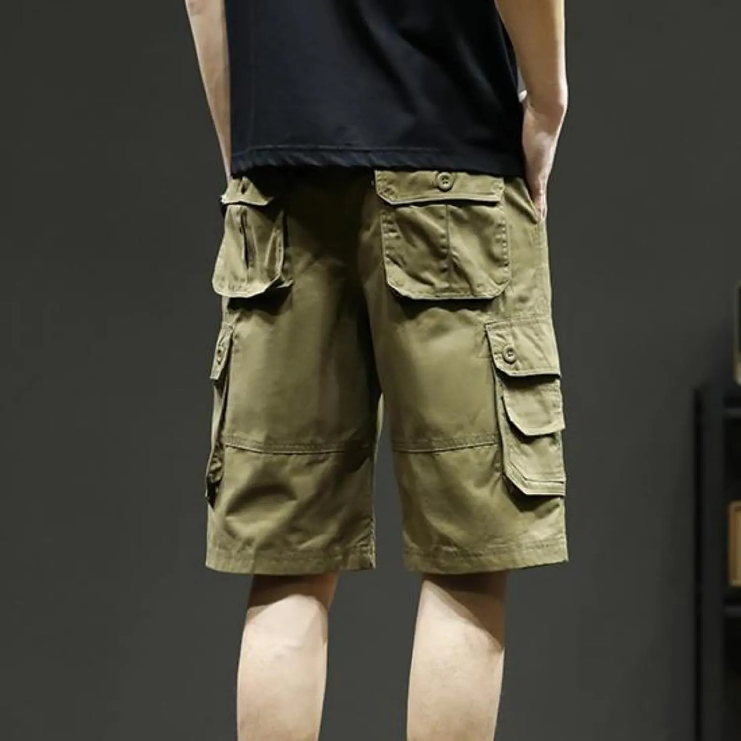Cargo Shorts for Men Summer Casual Cotton Bermuda Work Hiking Shorts Knee Length Stretchy Short Pants Multi Pockets