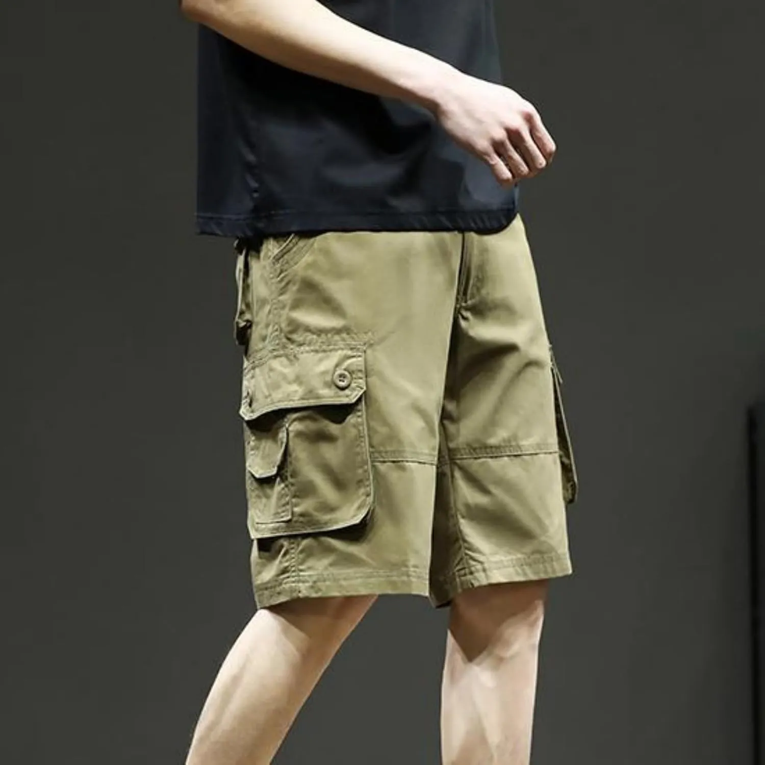 Cargo Shorts for Men Summer Casual Cotton Bermuda Work Hiking Shorts Knee Length Stretchy Short Pants Multi Pockets