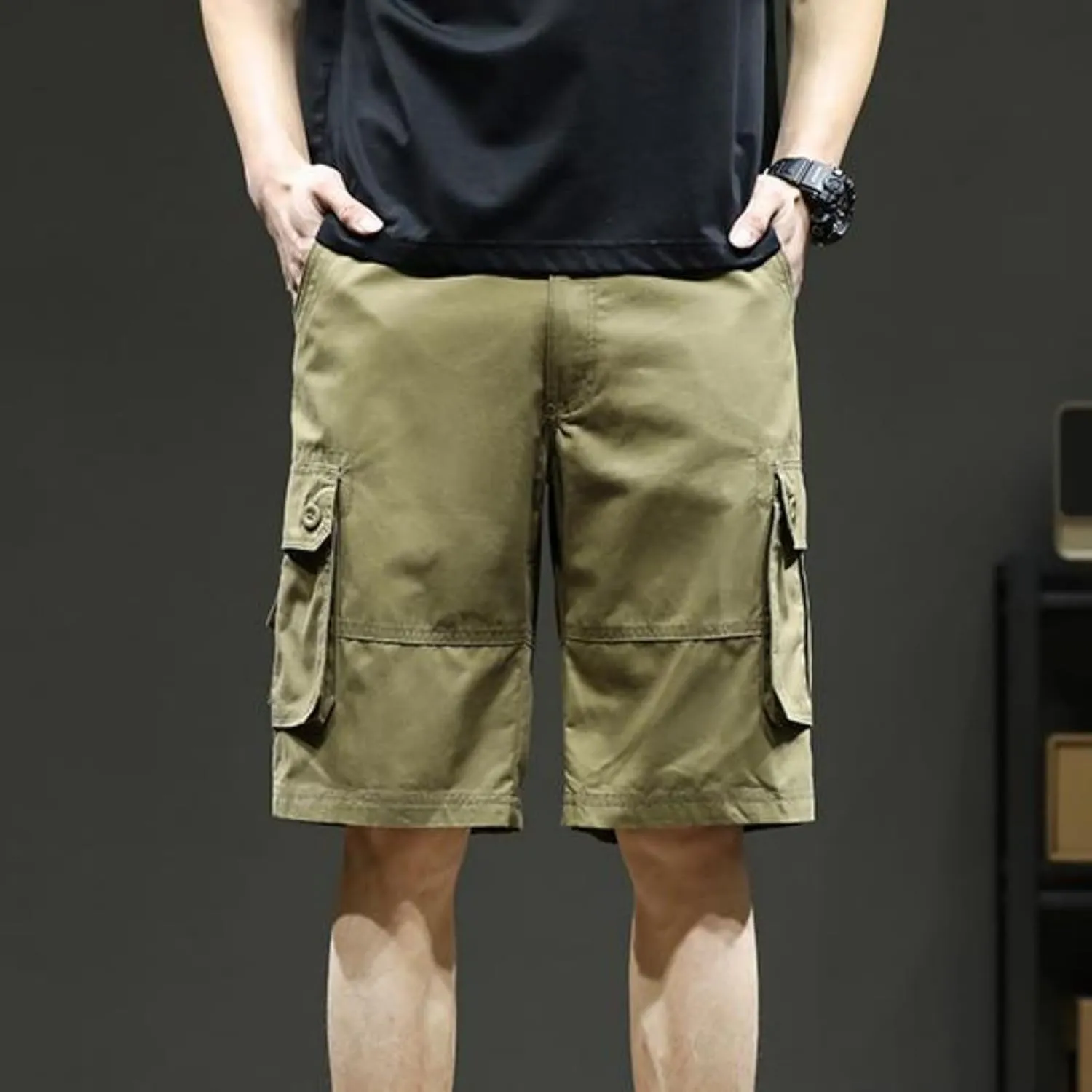 Cargo Shorts for Men Summer Casual Cotton Bermuda Work Hiking Shorts Knee Length Stretchy Short Pants Multi Pockets