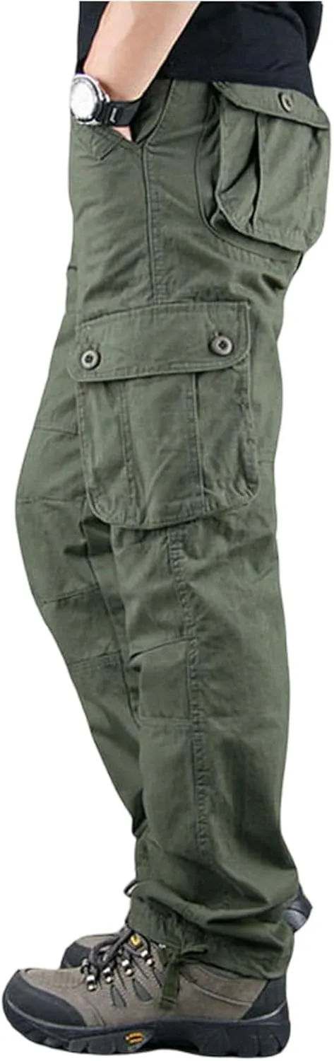 Cargo Work Pants for Men with Pockets Work Lightweight Stretch Waist Hiking Stretch Elastic Casual Trousers