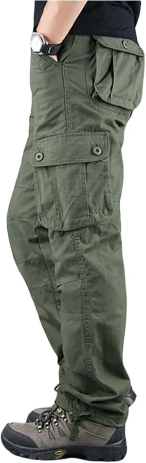 Cargo Work Pants for Men with Pockets Work Lightweight Stretch Waist Hiking Stretch Elastic Casual Trousers