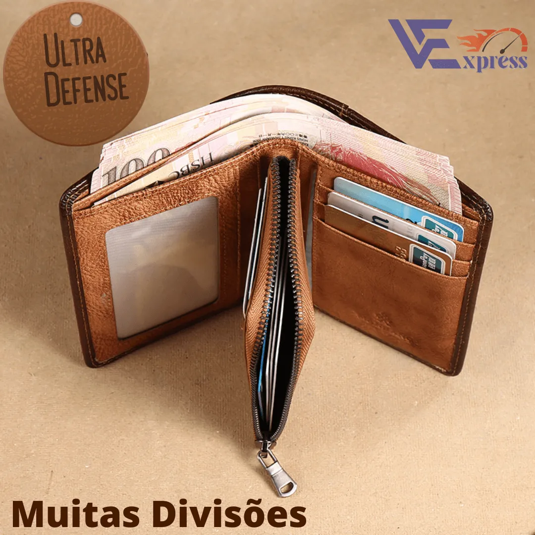 Carteira Masculina em Couro ULTRA DEFENSE - AntiFurto RFID