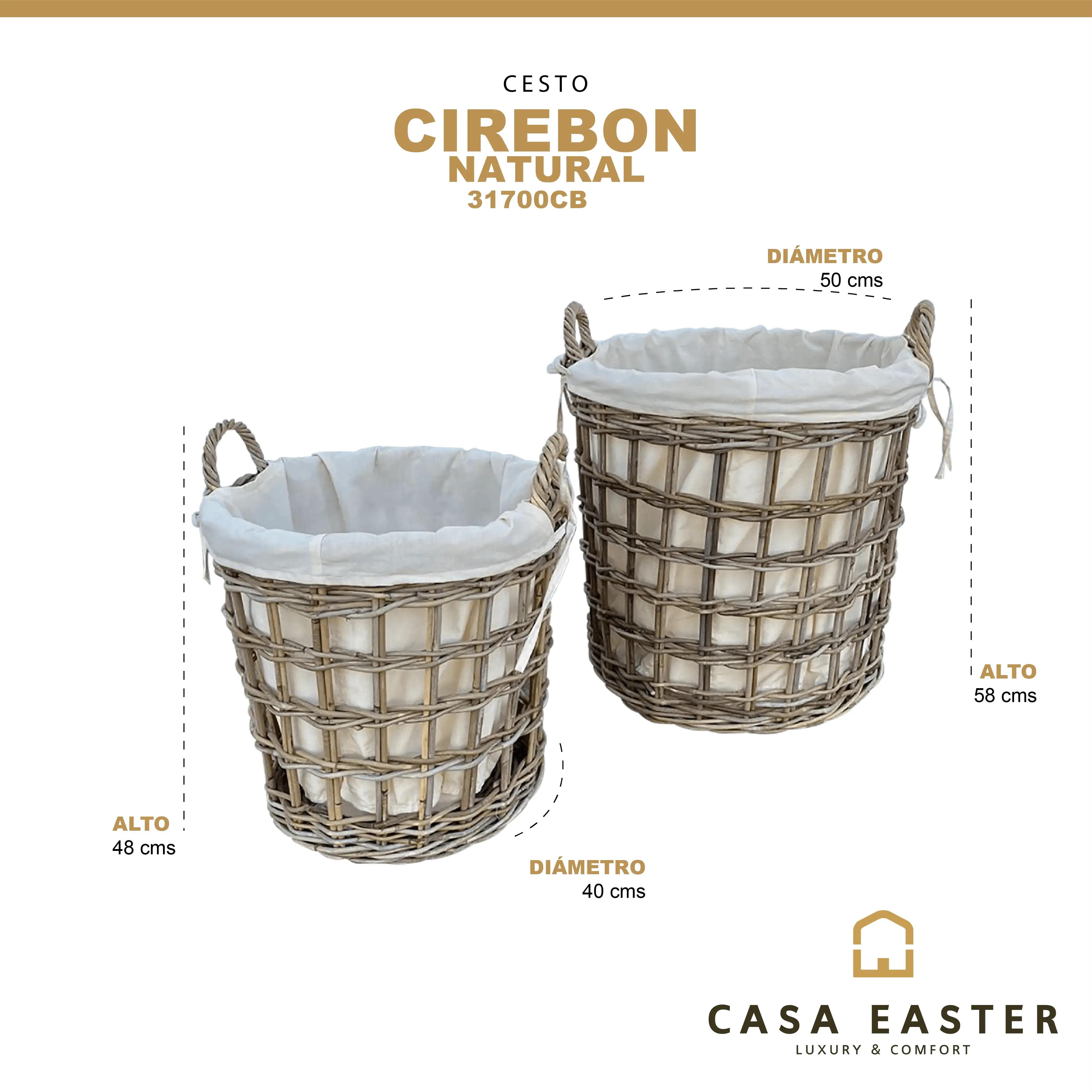 Cestos  Basket Redondos Juego de 2pz Color Natural CIREBON -31700CB