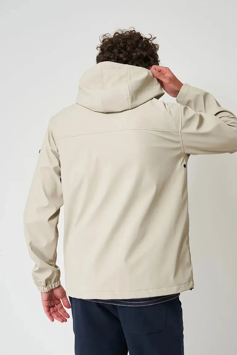 Chubasquero ligero marinero impermeable coordenadas en manga, bolsillo delantero.