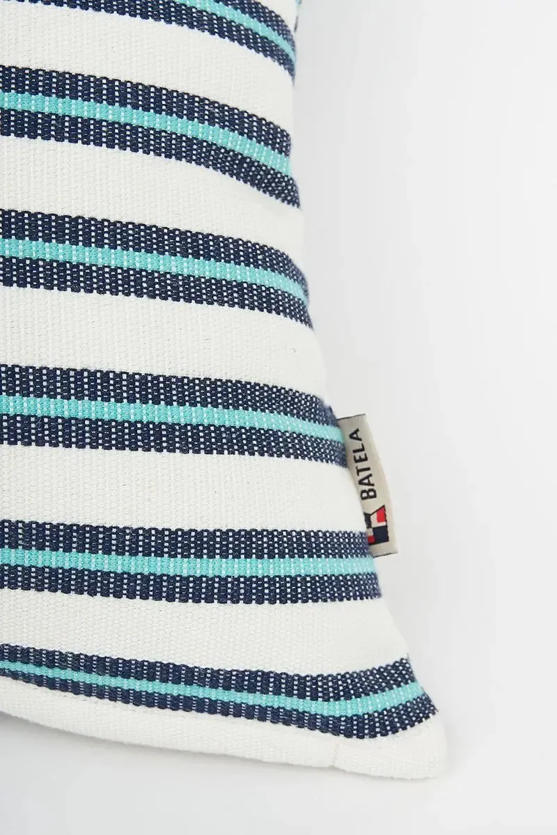Cojín de algodón a rayas azules