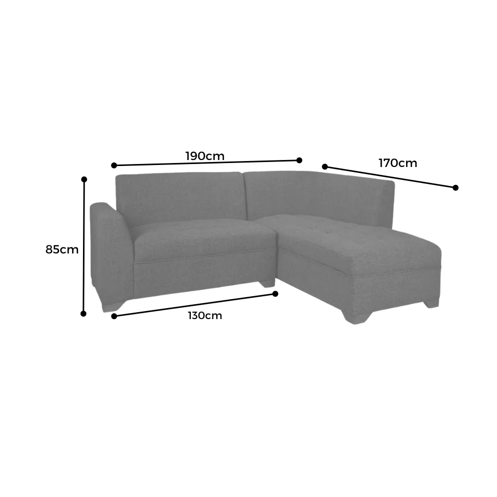 Combo Sofa en L Osaki Tela Gris   Mesa de Centro   3 Cojines Decorativos