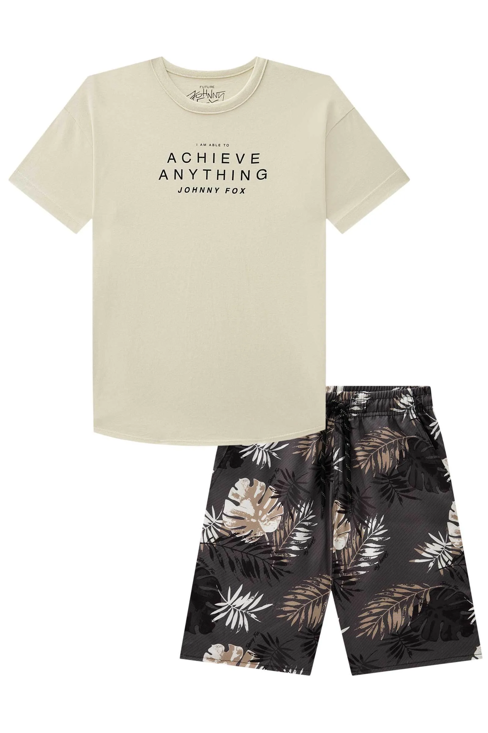 Conjunto de Camiseta em Meia Malha e Bermuda em Nylon Hidronatic  Twill com Elastano 75589 Johnny Fox