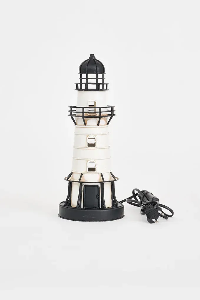 Faro de metal, 32 cm, blanco y negro