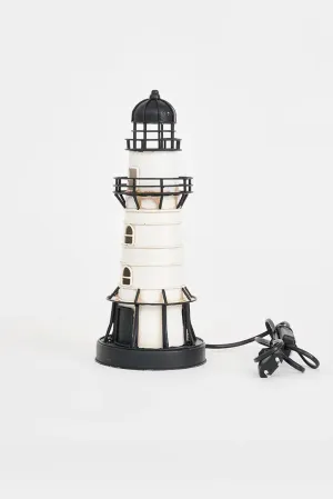 Faro de metal, 32 cm, blanco y negro