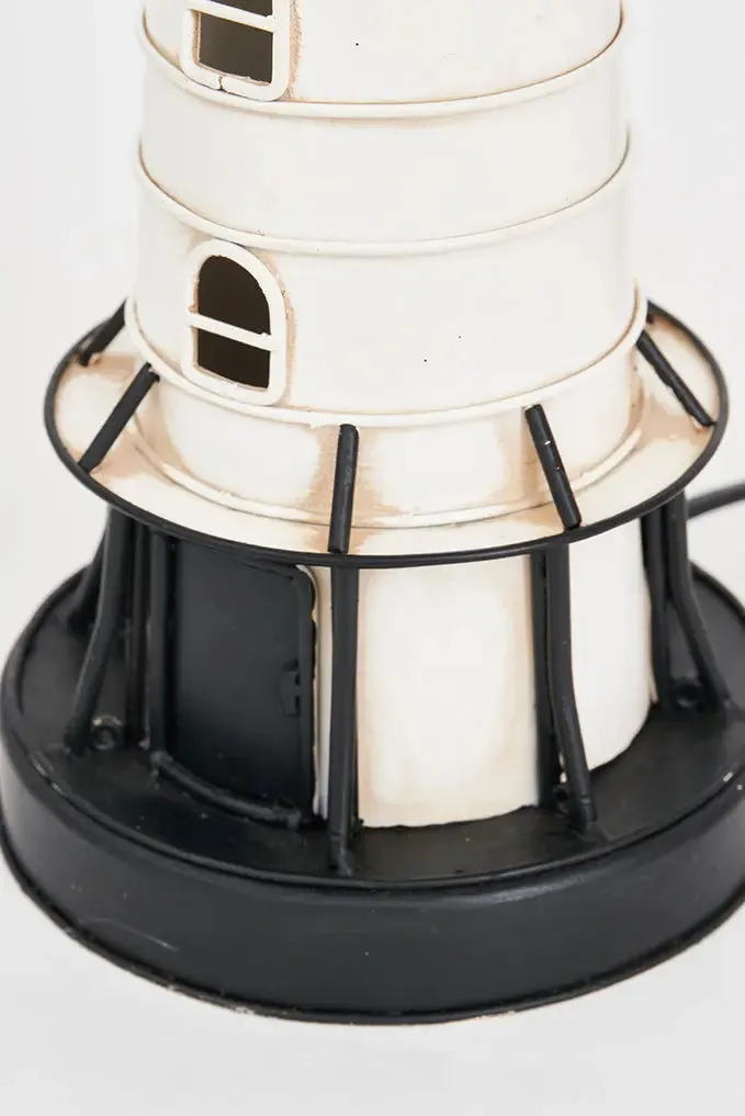 Faro de metal, 32 cm, blanco y negro