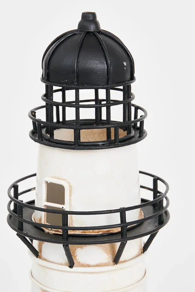 Faro de metal, 32 cm, blanco y negro