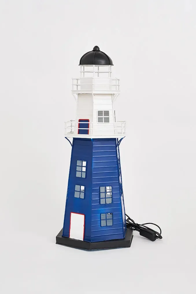 Faro de metal 59 cm azul y blanco