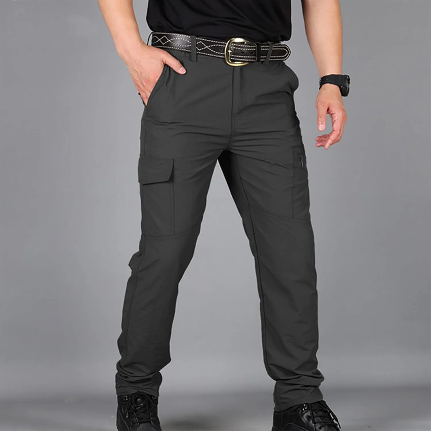 Finelylove Hiking Pants Men Lightweight Waterproof Cargo Pants Regular Fit Quick Dry Tactical Work Pants with 6 Pockets