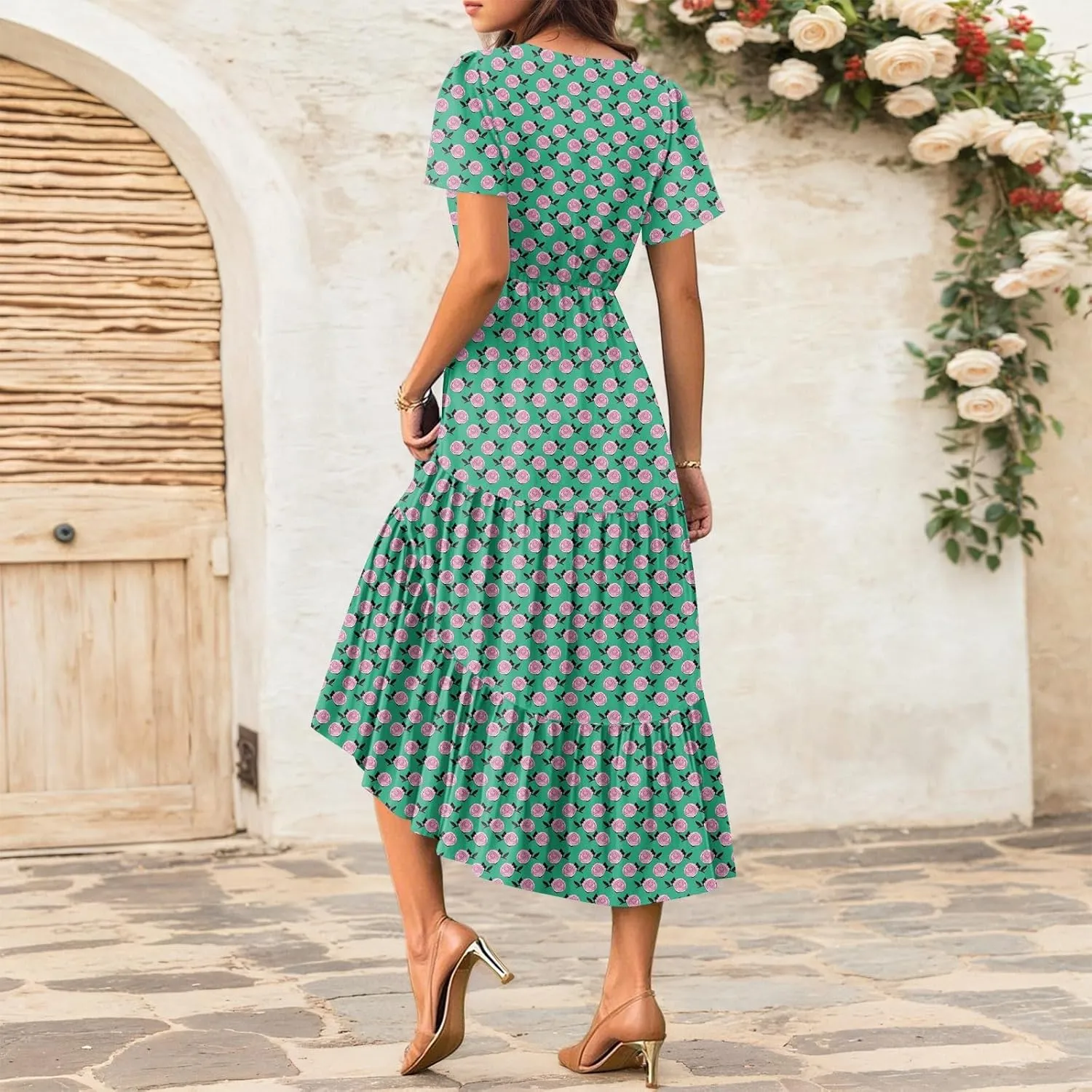 Graduation Dresses for Women 2025 Bell Short Sleeve Garden Party Dress Elegant Long Flowy Tiered Dress