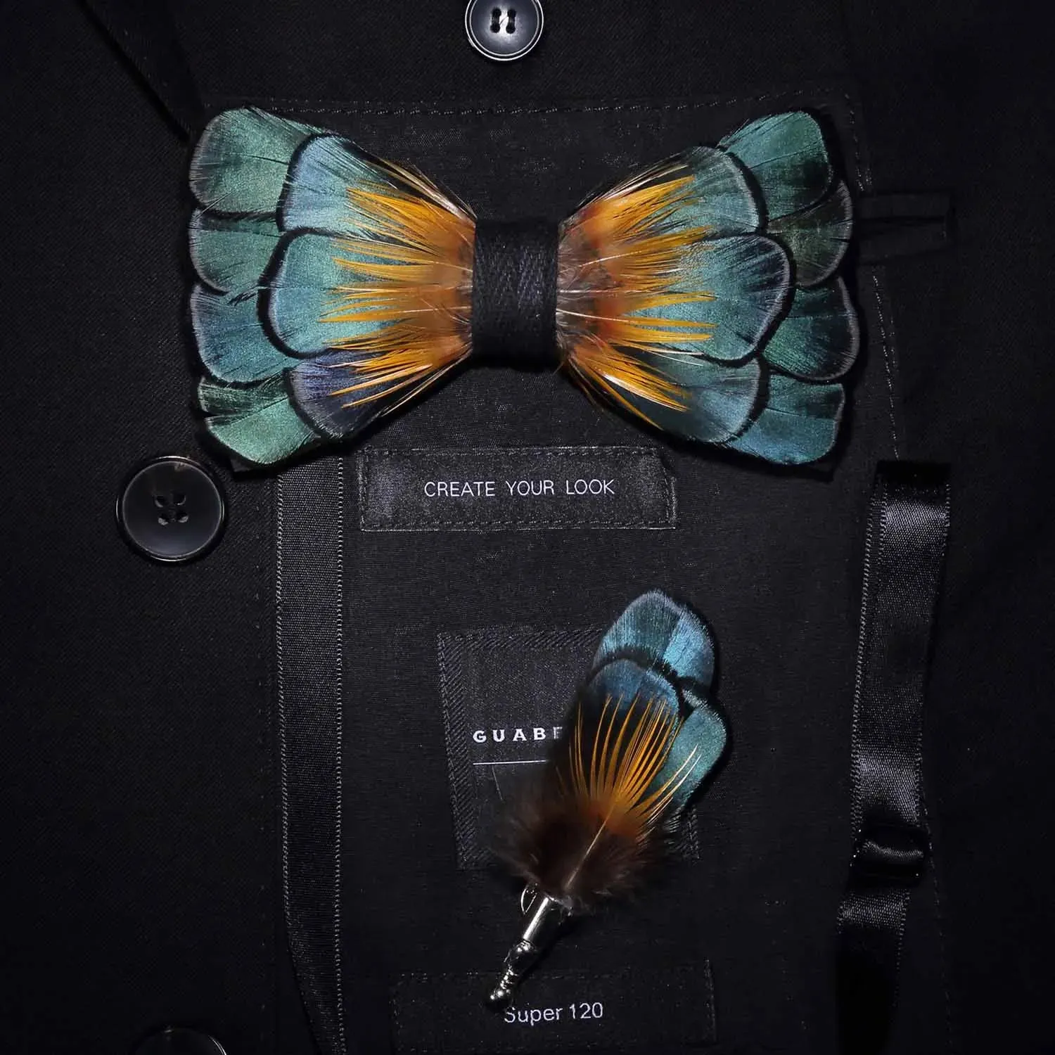 Gravata Masculina Borboleta de Pena Feita a Mão JEMYGINS