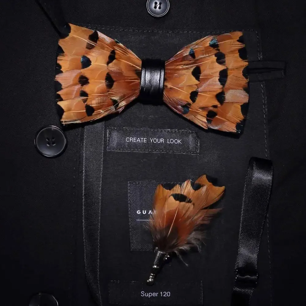 Gravata Masculina Borboleta de Pena Feita a Mão JEMYGINS