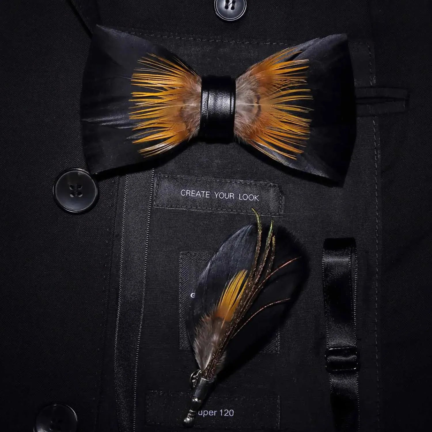 Gravata Masculina Borboleta de Pena Feita a Mão JEMYGINS