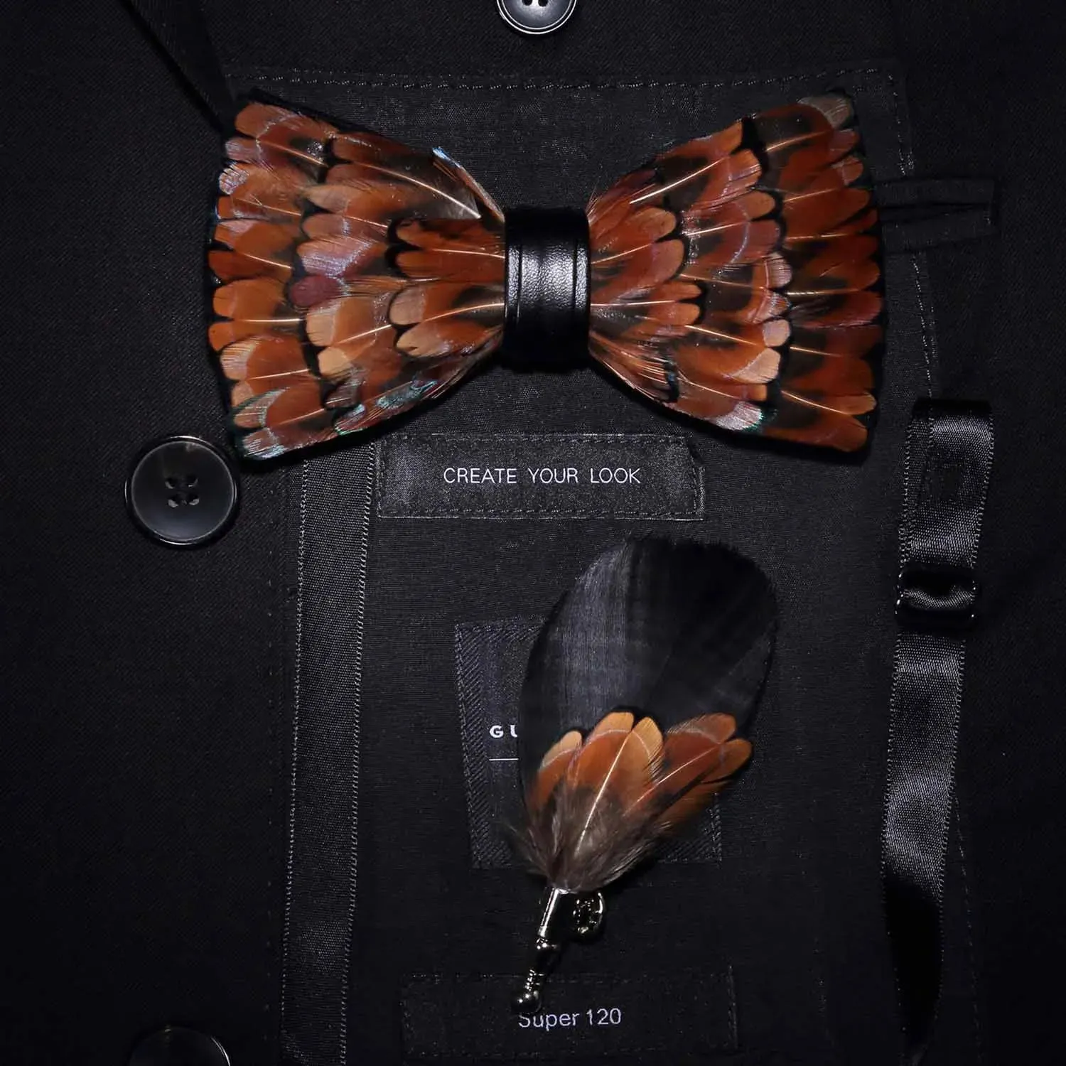 Gravata Masculina Borboleta de Pena Feita a Mão JEMYGINS