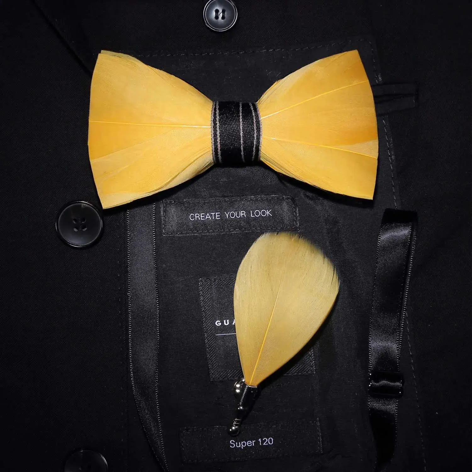 Gravata Masculina Borboleta de Pena Feita a Mão JEMYGINS
