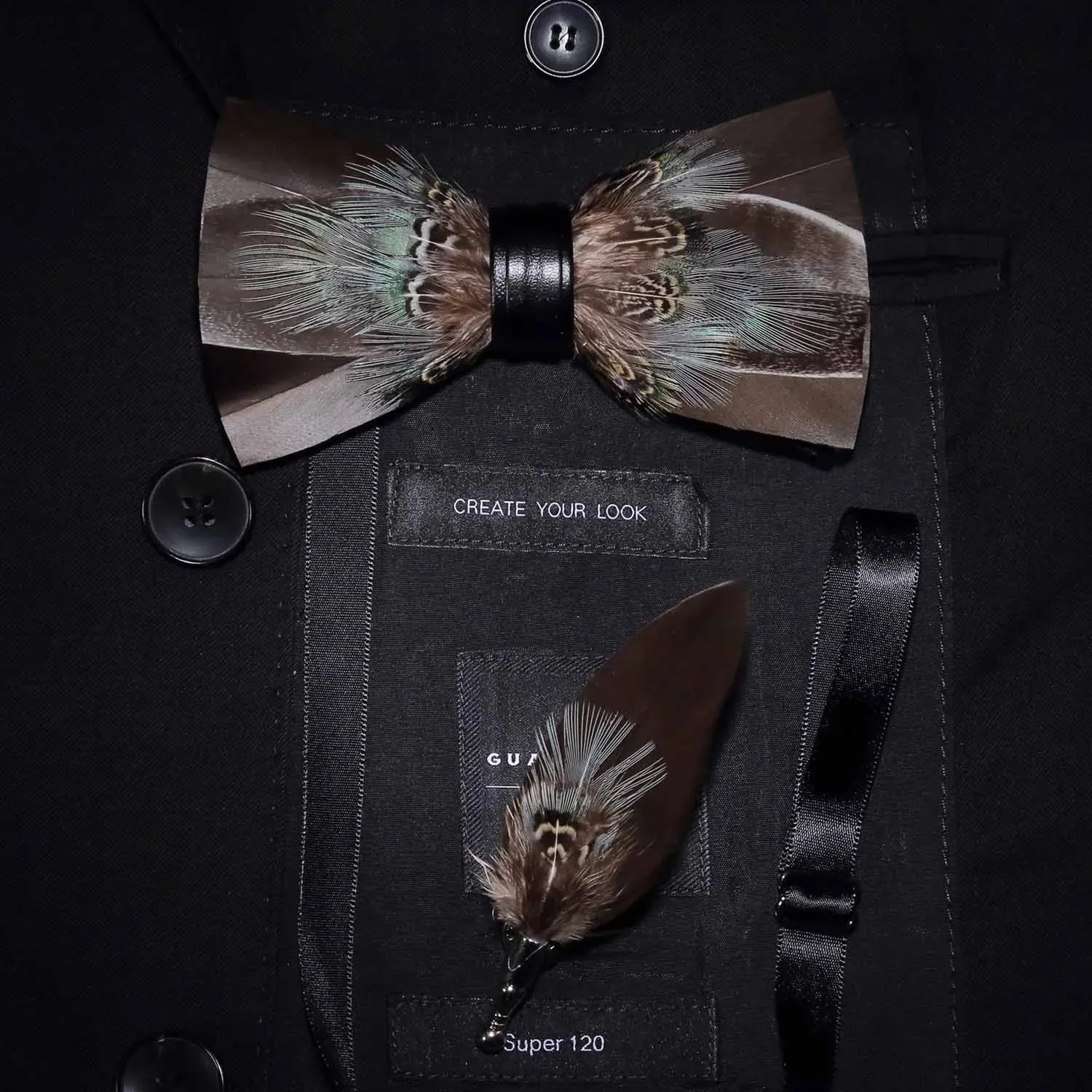 Gravata Masculina Borboleta de Pena Feita a Mão JEMYGINS
