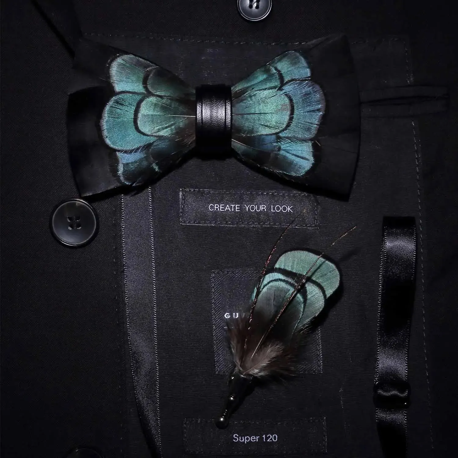 Gravata Masculina Borboleta de Pena Feita a Mão JEMYGINS