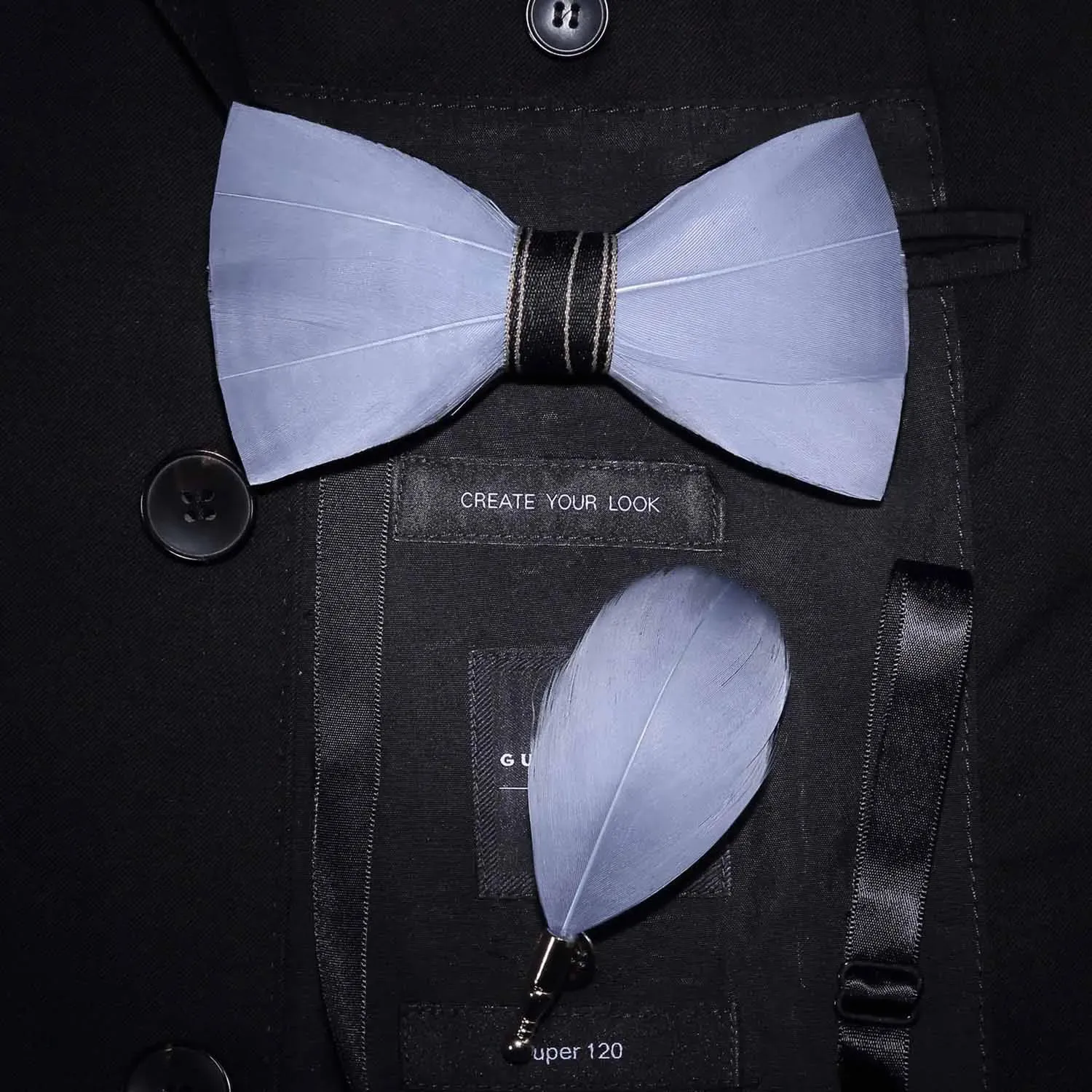Gravata Masculina Borboleta de Pena Feita a Mão JEMYGINS