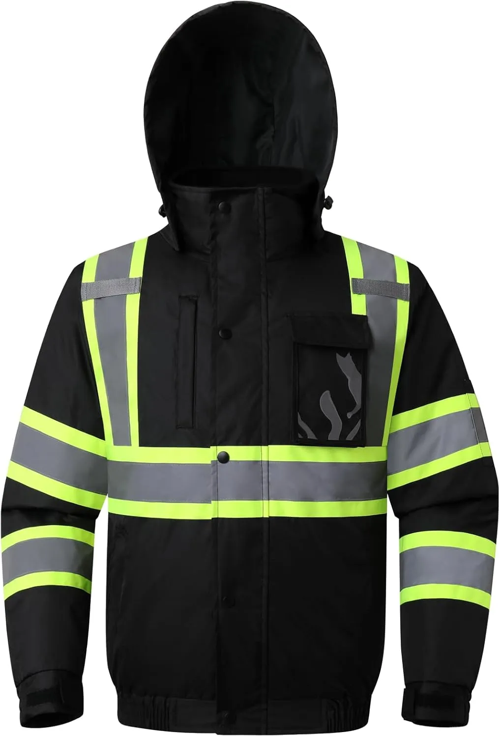 Hi Vis Safety Jacket for Men Women Waterproof Reflective High Visibility Winter Bomber Construction Work Jacket for Men with Pockets(KZJ-Black-3XL)