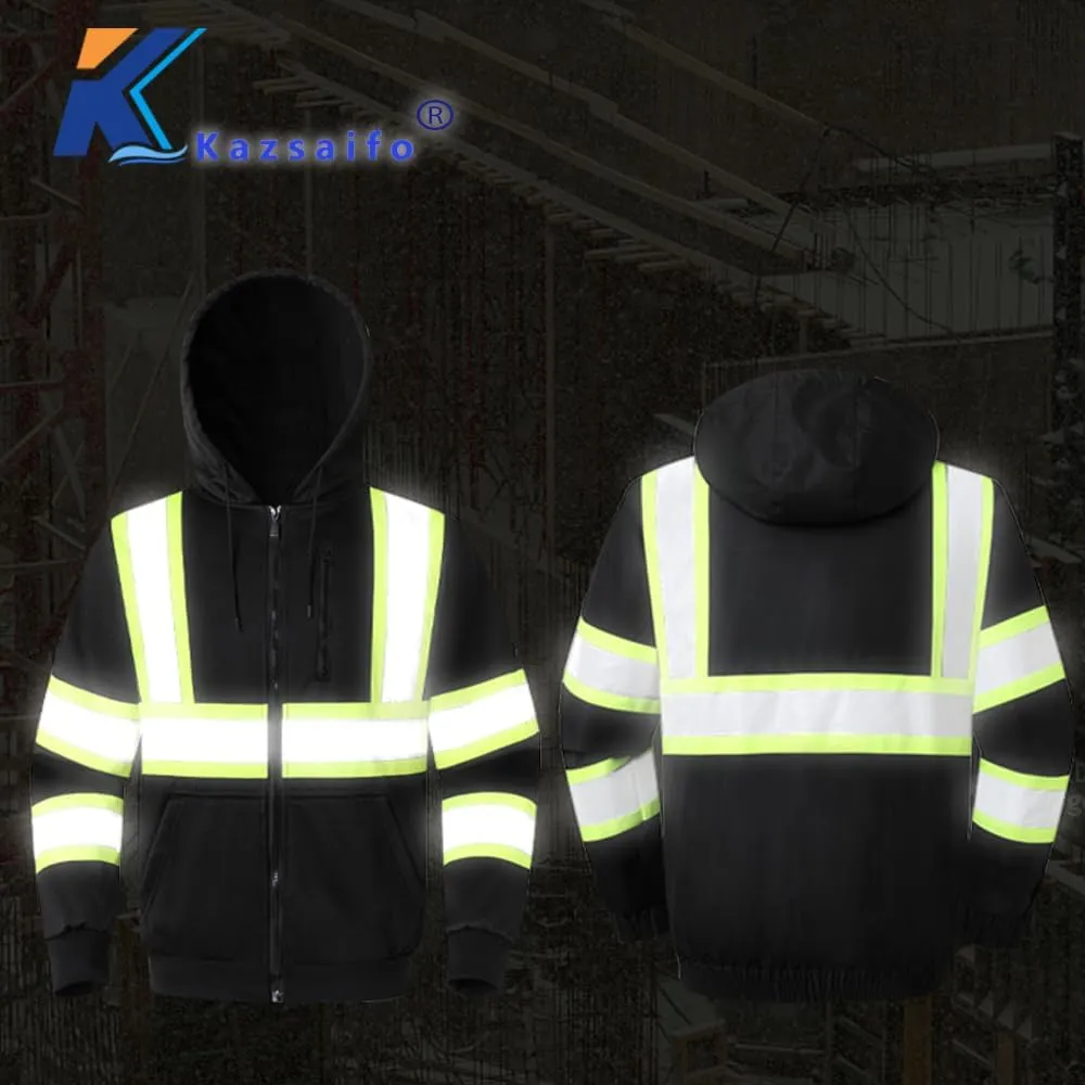 Hi Vis Safety Jacket for Men Women Waterproof Reflective High Visibility Winter Bomber Construction Work Jacket for Men with Pockets(KZJ-Black-3XL)