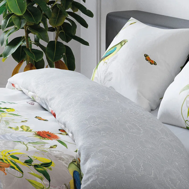 Housse de couette   taie(s) d'oreiller satin de coton - Jardin d'hiver gris perle