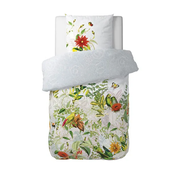 Housse de couette   taie(s) d'oreiller satin de coton - Jardin d'hiver gris perle