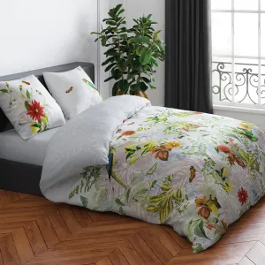 Housse de couette   taie(s) d'oreiller satin de coton - Jardin d'hiver gris perle