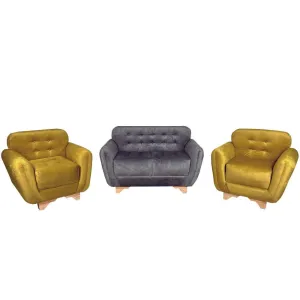 Juego de Sofa en L Habana Tela Pet Friendly Gris Mostaza