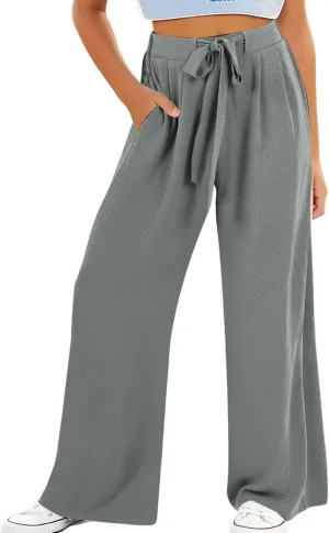 Kids Girls Baggy Palazzo Pants Loose Wide Leg Straight Drawsting High Waist Trousers Daily Lightweight Trendy Pants