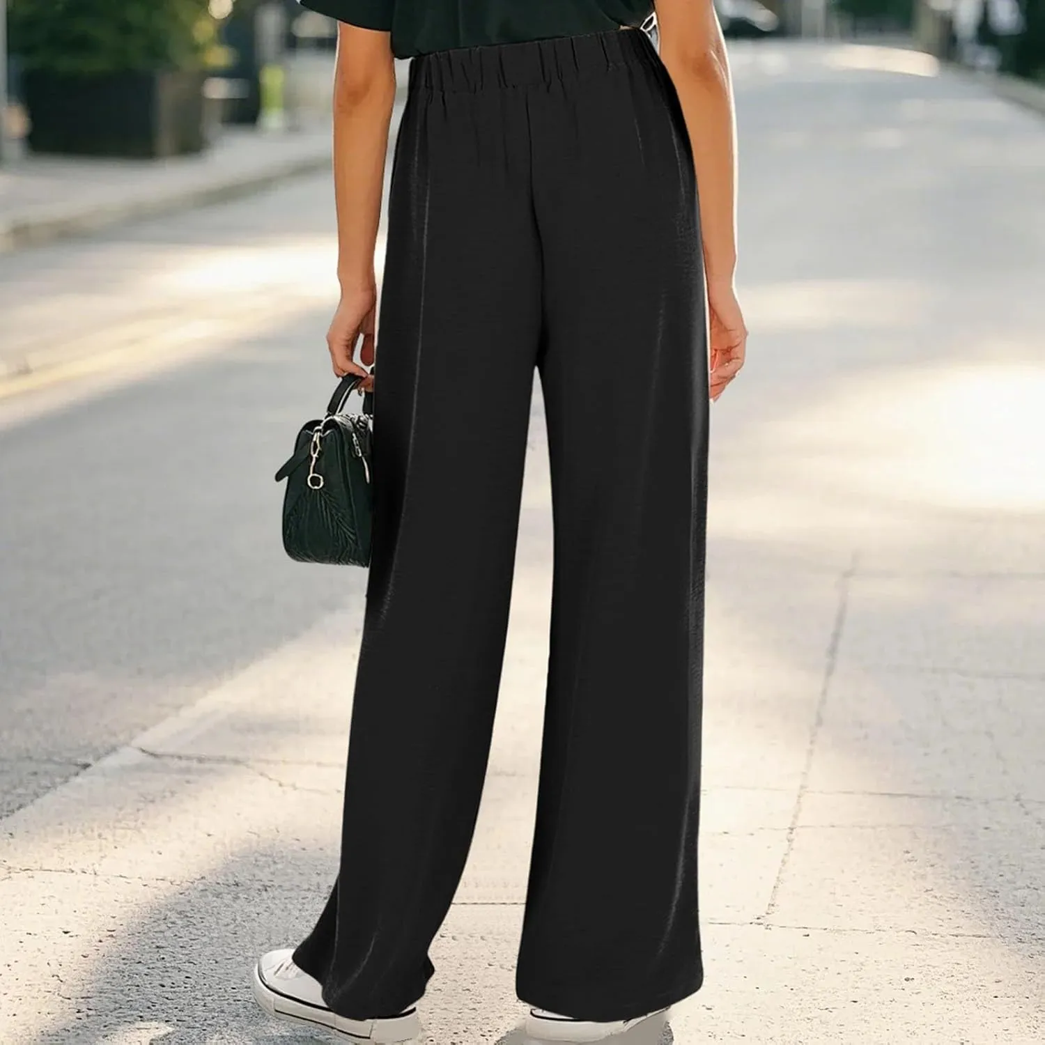 Kids Girls Baggy Palazzo Pants Loose Wide Leg Straight Drawsting High Waist Trousers Daily Lightweight Trendy Pants