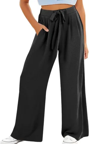 Kids Girls Baggy Palazzo Pants Loose Wide Leg Straight Drawsting High Waist Trousers Daily Lightweight Trendy Pants