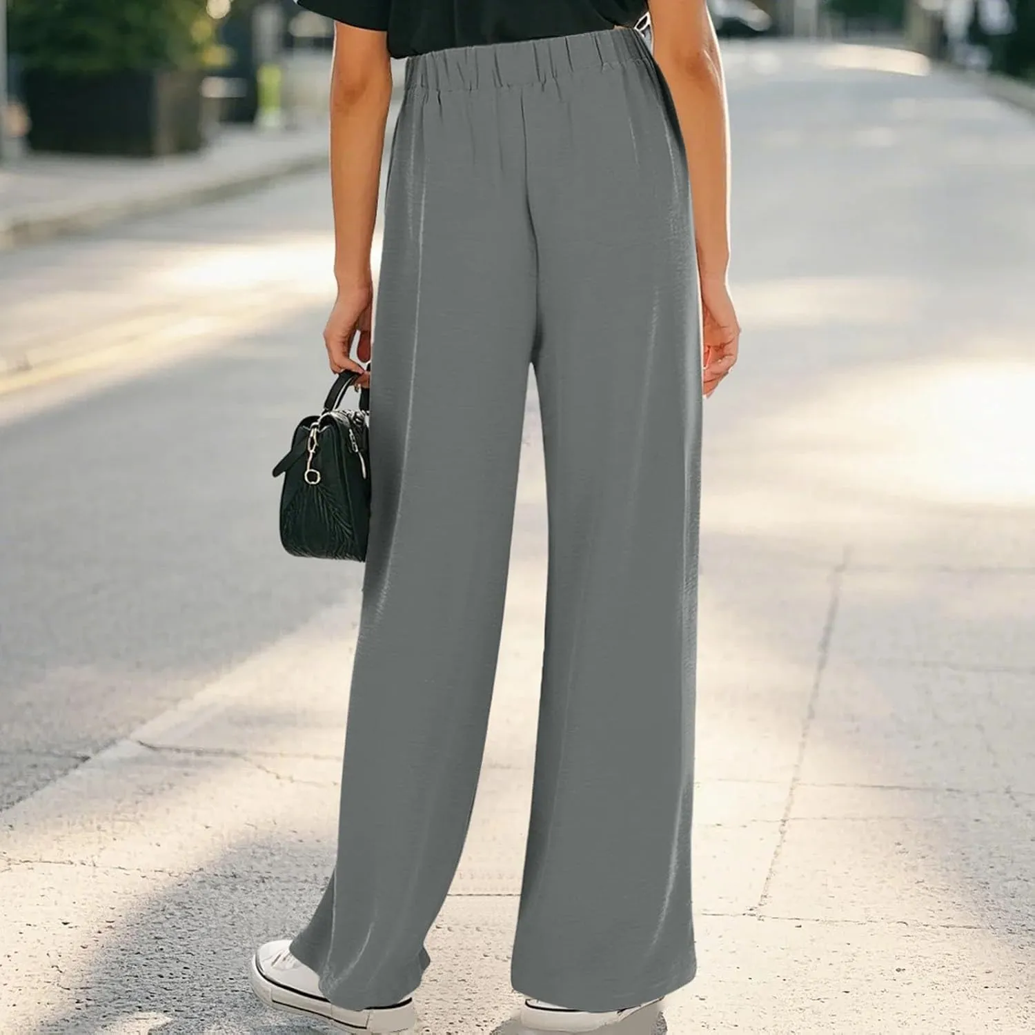 Kids Girls Baggy Palazzo Pants Loose Wide Leg Straight Drawsting High Waist Trousers Daily Lightweight Trendy Pants