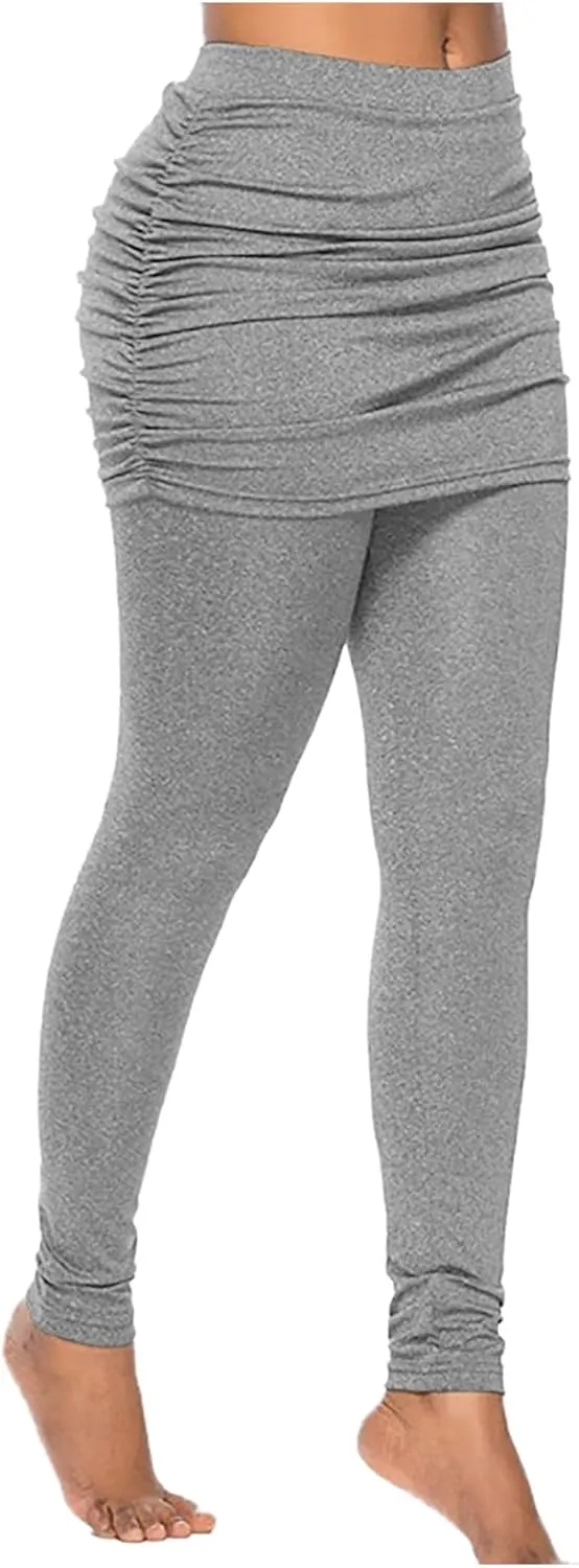 LAWOR Womens 2 in 1 Skirted Leggings Capri Skort High Waisted Yoga Booty Pants Workout Golf Tennis Skirt Running Yoga Tights