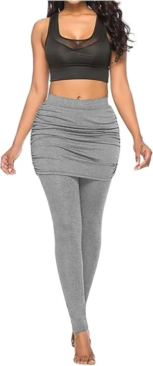 LAWOR Womens 2 in 1 Skirted Leggings Capri Skort High Waisted Yoga Booty Pants Workout Golf Tennis Skirt Running Yoga Tights