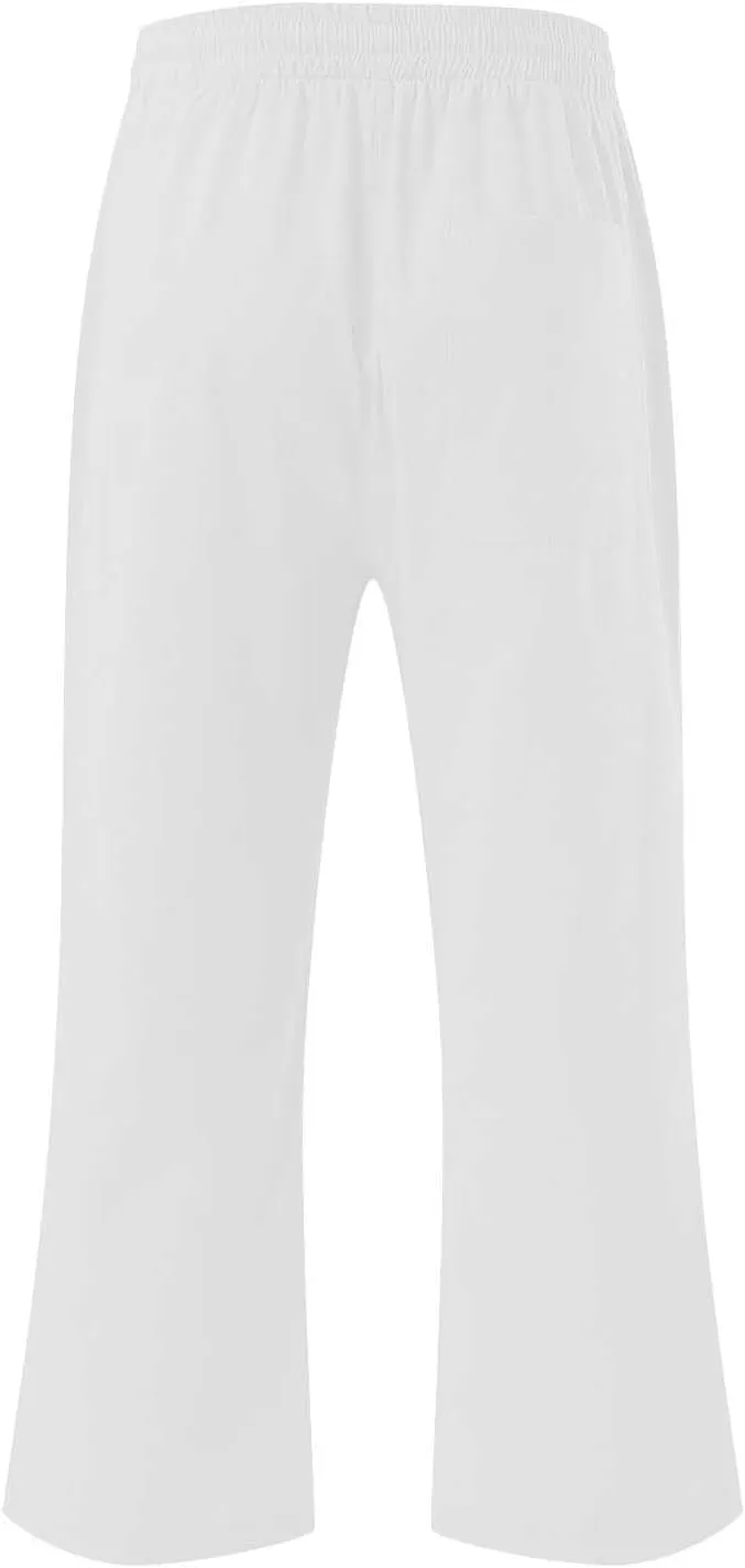Linen Pants for Women Petite Short Loose Fitting Lightweight Joggers High Waisted Cropped Pants with Pockets