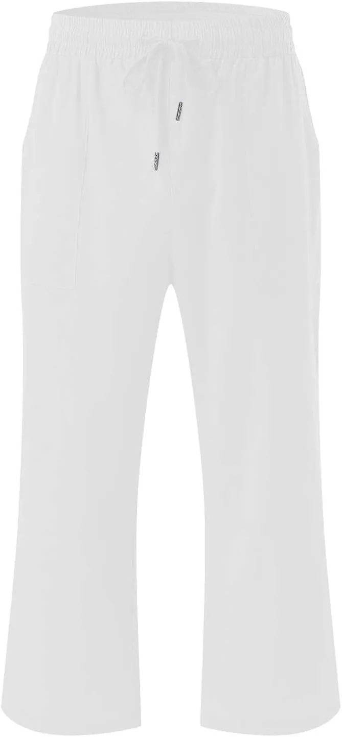 Linen Pants for Women Petite Short Loose Fitting Lightweight Joggers High Waisted Cropped Pants with Pockets