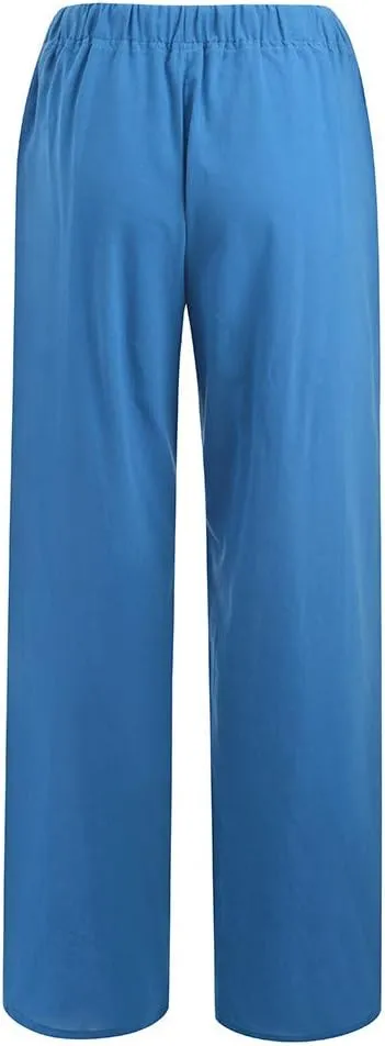 Linen Pants Women 2025 Summer Beach Lounge Palazzo Trousers Loose Elastic Plus Size Drawstring with Pockets Pants
