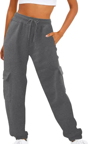 maisdgop Womens Cargo Pants Casual High Waisted Drawstring Pants Baggy Wide Leg Sweatpant Oversized Trousers with Pockets