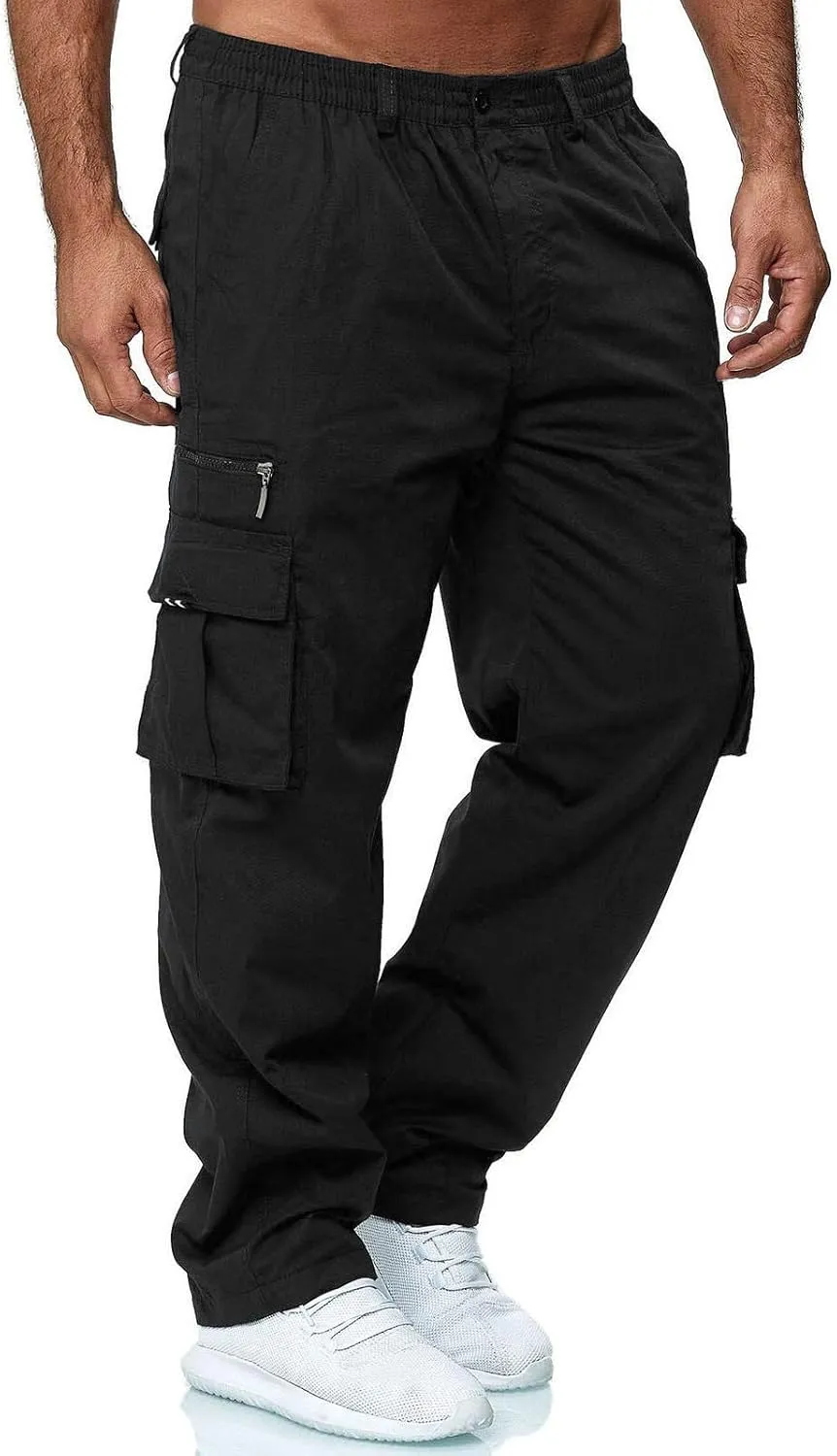 Men's Cotton Blend Cargo Pants Stretch Tactical Pant with Multi Pockets Baggy Hiking Jogger Outdoor Trousers